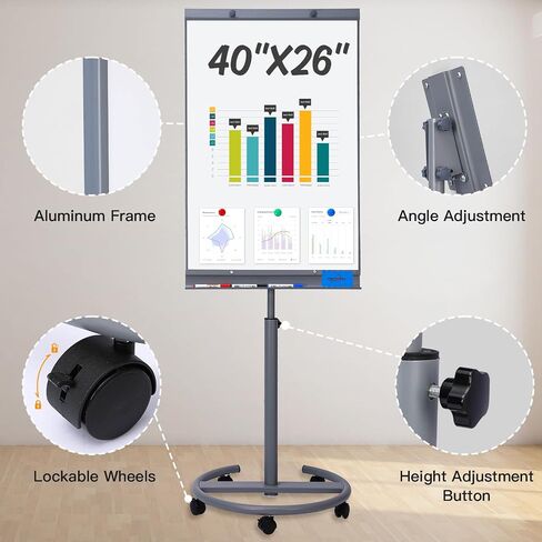 Rolling Whiteboard with Stand, 48"x36" White Board Dry Erase on Wheels, Large Mobile Dry Erase Board, Double Sided Magnetic Whiteboard, Portable White Boards in Saudi Arabia