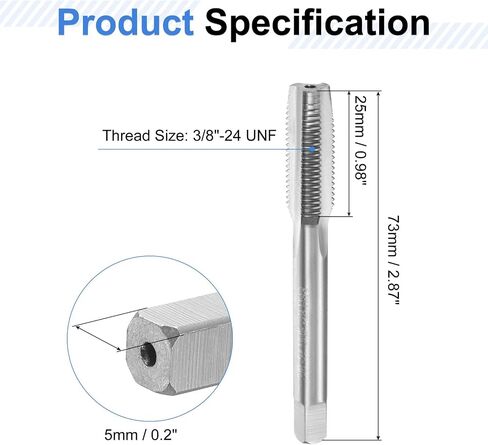 uxcell 3pcs Hand Tap Set, 3/8"-24 UNF Taper/Plug/Bottom Thread Screw Taps, High Speed Steel Left Hand Threading Tapping Tool Kit in Saudi Arabia