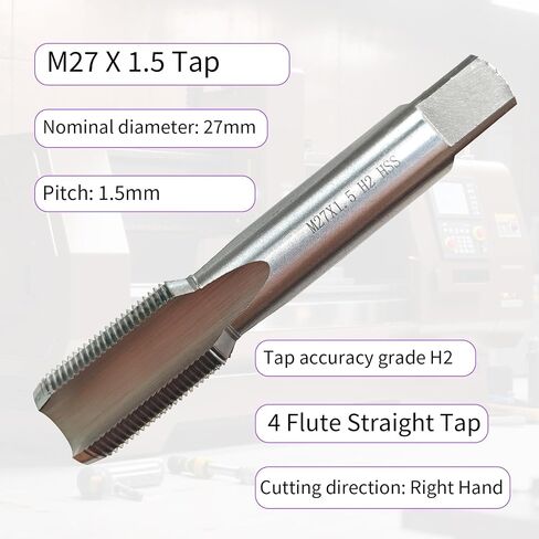 M27 X 2 Tap, Metric Thread Tap, Right Hand, 2mm Pitch, Straight Flute, 4 Flute, High Speed Steel, H2 Accuracy Grade, Machine Tap in Saudi Arabia