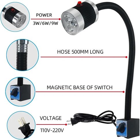 LED آلة التصنيع باستخدام الحاسب الآلي مصباح العمل مخرطة 110-220 فولت 3/6/9 واط معقوفة ورشة عمل أضواء العمل قاعدة مغناطيسية طحن مصباح صناعي (مغناطيس مستدير، 3 واط) in Kuwait