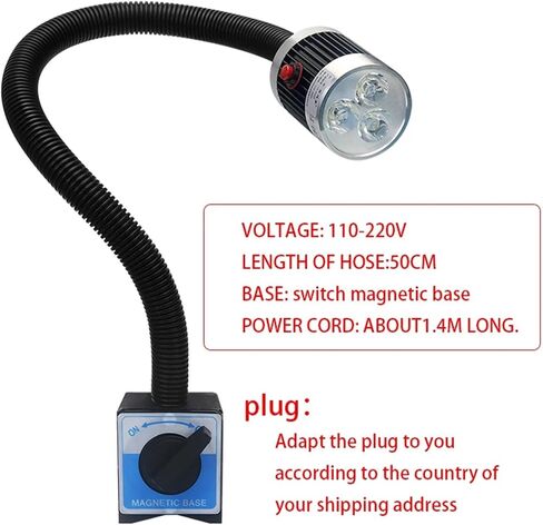 LED آلة التصنيع باستخدام الحاسب الآلي مصباح العمل مخرطة 110-220 فولت 3/6/9 واط معقوفة ورشة عمل أضواء العمل قاعدة مغناطيسية طحن مصباح صناعي (مغناطيس مستدير، 3 واط) in Kuwait