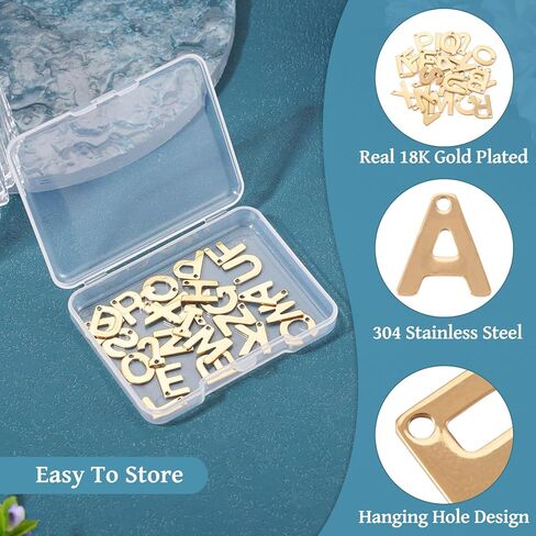 Cheriswelry 52Pcs 201 Stainless Steel Letter Charms 18K Gold Plated Alphabet Pendants Initial A~Z Dangle Charms Ornament 12x6mm for DIY Name Word Jewelry Making Supplies in Saudi Arabia