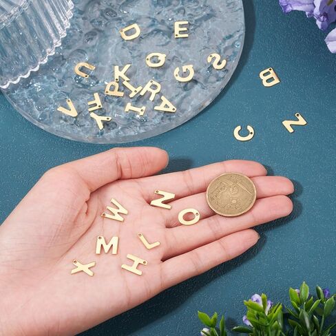 Cheriswelry 52Pcs 201 Stainless Steel Letter Charms 18K Gold Plated Alphabet Pendants Initial A~Z Dangle Charms Ornament 12x6mm for DIY Name Word Jewelry Making Supplies in Saudi Arabia