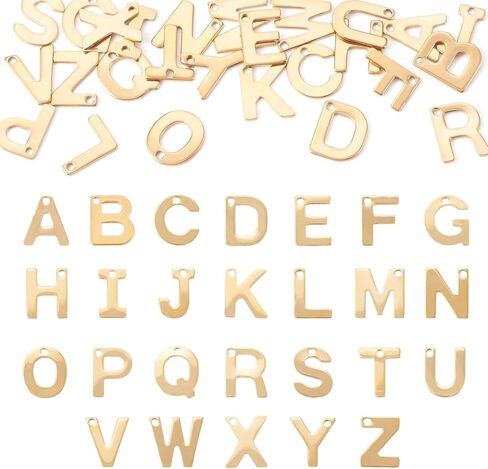 Cheriswelry 52Pcs 201 Stainless Steel Letter Charms 18K Gold Plated Alphabet Pendants Initial A~Z Dangle Charms Ornament 12x6mm for DIY Name Word Jewelry Making Supplies in Saudi Arabia