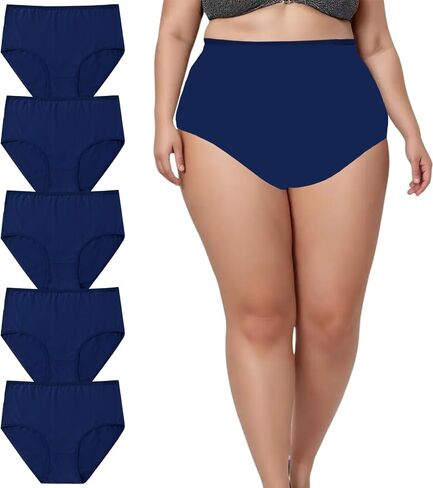 Women's Cotton Underwear Plus Size XL-5XL High Waisted Full Coverage Ladies Panties 5 Pack Briefs for Women in Kuwait