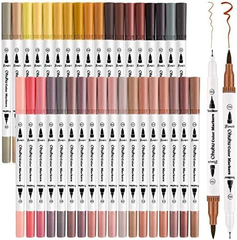 Ohuhu Skin Tone Markers 36 Colors: Dual Tip Brush and Fineliner Markers for Adult Coloring Water Based Art Skintone Marker Pens Set for Portrait Drawing Lettering Writing Calligraphy Journaling - Maui in Kuwait