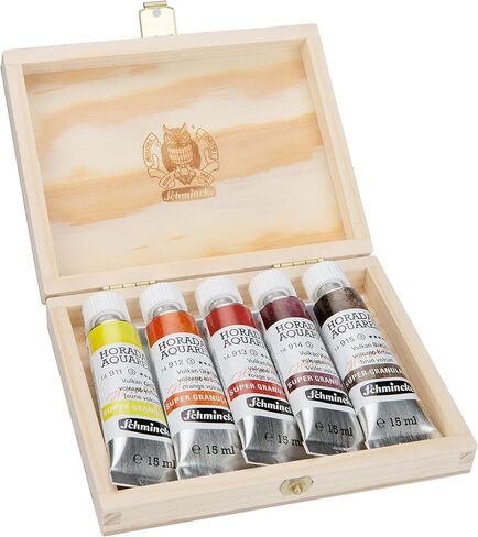 Schmincke - Horadam® Aquarell ، مجموعة Super Brimulation Glacier ، 5 × 15 مل ، 74 840 097 ، صندوق خشبي ، ألوان محبب قوية للغاية ، أرقى ألوان مائية فائقة in Kuwait