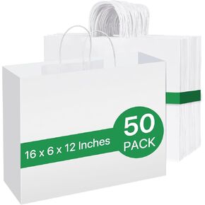 Johuivo Brown Paper Bags with Handles 50 Pack, Paper Shopping Bags and Gift Bags, Kraft Paper Bags Bulk Retail Bags for Small Business, Grocery, Lunch, Party Favors, 16x6x12 Inches in Saudi Arabia