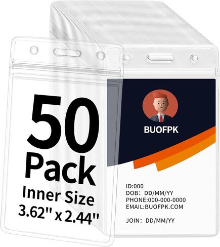 50 PCS حاملي شارة بلاستيكية للحبل ، غطاء بطاقة الهوية الأفقي مع zip قابلة لإعادة الاستئصال ، واضحة الأسماء شارة علامة القرب/RFID/بطاقات الائتمان (3.35x2.20) in Saudi Arabia