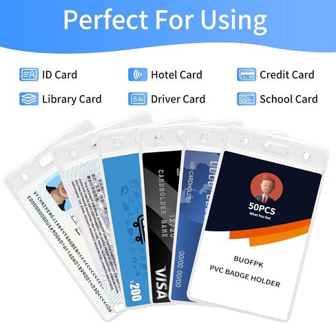 50 PCS حاملي شارة بلاستيكية للحبل ، غطاء بطاقة الهوية الأفقي مع zip قابلة لإعادة الاستئصال ، واضحة الأسماء شارة علامة القرب/RFID/بطاقات الائتمان (3.35x2.20) in Saudi Arabia