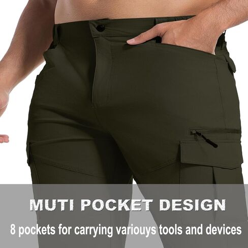 PJZHJ Men's Waterproof Tactical Pants Stretch Ripstop Hiking Pants Lightweight Quick-Dry Rain Pants Multi Pockets Cargo Pants in Kuwait