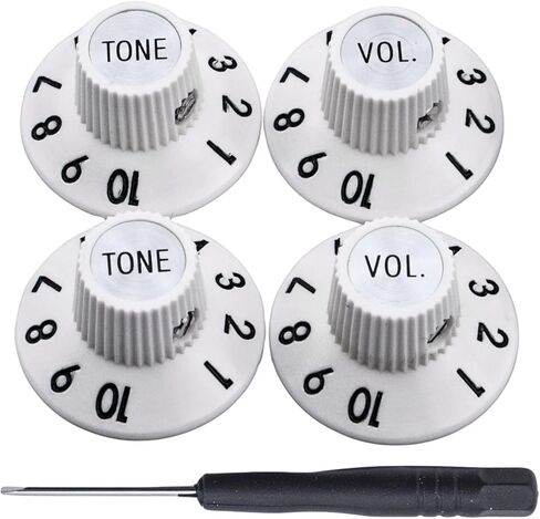 Set of 4 Witch Hat Knobs with Set Screw Guitar Bass Knobs 2 Volume 2 Tone Silver Gold Reflector and Screws Black Silver White for 72 Telecaster Custom or Guitar Amplifiers (White Gold) in Saudi Arabia