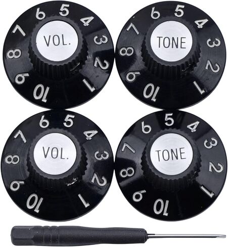 Set of 4 Witch Hat Knobs with Set Screw Guitar Bass Knobs 2 Volume 2 Tone Silver Gold Reflector and Screws Black Silver White for 72 Telecaster Custom or Guitar Amplifiers (White Gold) in Saudi Arabia
