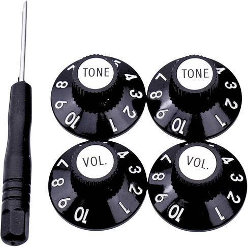 Set of 4 Witch Hat Knobs with Set Screw Guitar Bass Knobs 2 Volume 2 Tone Silver Gold Reflector and Screws Black Silver White for 72 Telecaster Custom or Guitar Amplifiers (White Gold) in Saudi Arabia