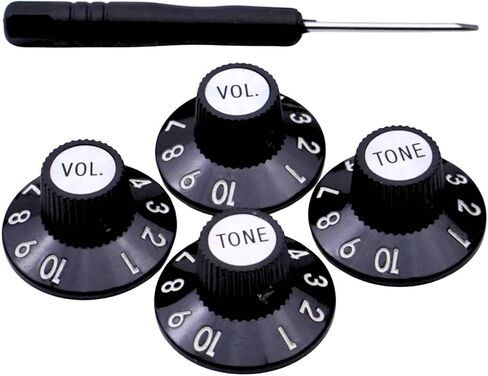 Set of 4 Witch Hat Knobs with Set Screw Guitar Bass Knobs 2 Volume 2 Tone Silver Gold Reflector and Screws Black Silver White for 72 Telecaster Custom or Guitar Amplifiers (White Gold) in Saudi Arabia