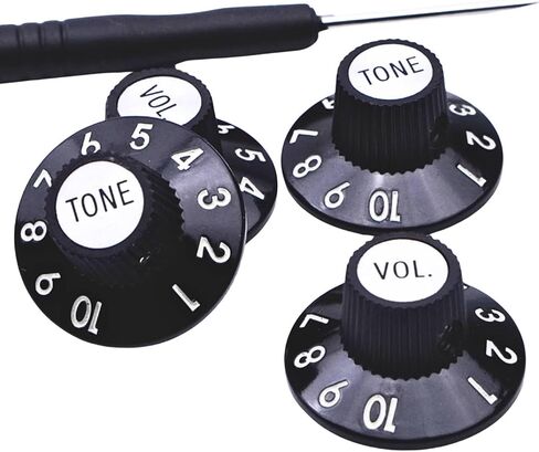 Set of 4 Witch Hat Knobs with Set Screw Guitar Bass Knobs 2 Volume 2 Tone Silver Gold Reflector and Screws Black Silver White for 72 Telecaster Custom or Guitar Amplifiers (White Gold) in Saudi Arabia