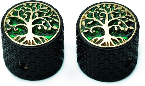 Guyker Guitar Bass Potentiometer Control Knobs with 6mm Dia. Shaft Pots - 3PCS Zinc Alloy Dome Speed Tone Volume Switch Knob with Tree Of Life Surface for Electric Guitar Bass, CKB026 Black, Gold Top in Saudi Arabia