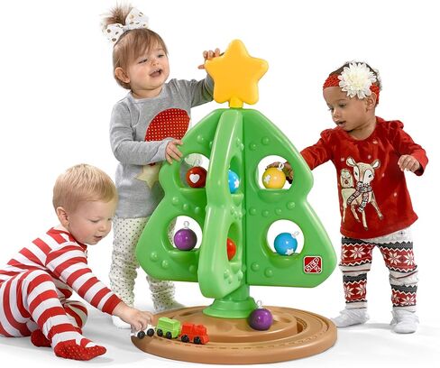 Step2 My First Christmas Tree, Kids Interactive Holiday Tree Toy, 12 Colorful Plastic Ornaments to Decorate, Mini Train Set Circles the Skirt, Made of Durable Plastic, For Toddlers 1.5+ Years Old in Saudi Arabia