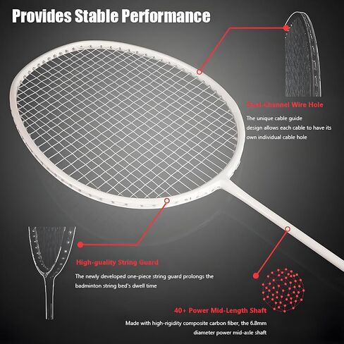 Badminton Racquet of 2,Full Carbon Fiber Adult Ultra-Light Double Racket Equipment Professional Durable Suit,Includ 2 Shuttlecocks & Carrying Bag,Perfect for Adults and Teenager in Saudi Arabia