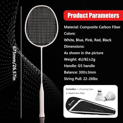 Badminton Racquet of 2,Full Carbon Fiber Adult Ultra-Light Double Racket Equipment Professional Durable Suit,Includ 2 Shuttlecocks & Carrying Bag,Perfect for Adults and Teenager in Saudi Arabia