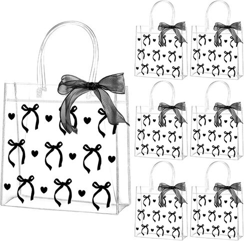 Qoubai 24pcs القوس الوردي واضحة أكياس الهدايا PVC مع مقابض الشريط Bowknot Bulk Coquette Bow Goodie Treat in Kuwait