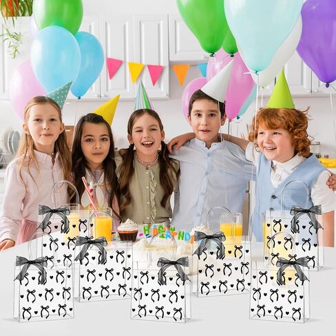Qoubai 24pcs القوس الوردي واضحة أكياس الهدايا PVC مع مقابض الشريط Bowknot Bulk Coquette Bow Goodie Treat in Kuwait
