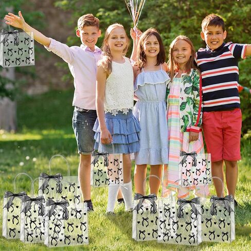 Qoubai 24pcs القوس الوردي واضحة أكياس الهدايا PVC مع مقابض الشريط Bowknot Bulk Coquette Bow Goodie Treat in Kuwait