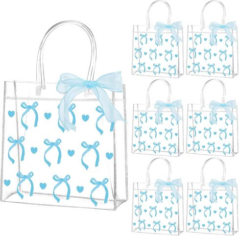 Qoubai 24pcs القوس الوردي واضحة أكياس الهدايا PVC مع مقابض الشريط Bowknot Bulk Coquette Bow Goodie Treat in Kuwait