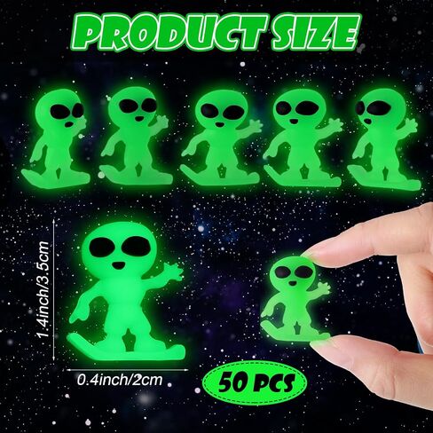 50 Pcs Glow in The Dark Alien Figures Small Tiny Rubber Mini Aliens Figurine Miniatures for Space Party Favors Halloween Prank Space Party Gift Goodie Bag Filler in Saudi Arabia