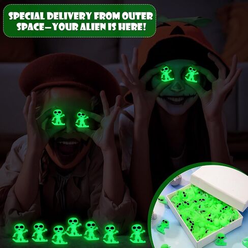 50 Pcs Glow in The Dark Alien Figures Small Tiny Rubber Mini Aliens Figurine Miniatures for Space Party Favors Halloween Prank Space Party Gift Goodie Bag Filler in Saudi Arabia