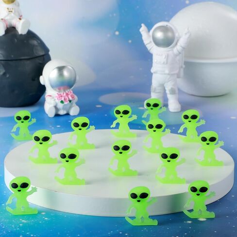 50 Pcs Glow in The Dark Alien Figures Small Tiny Rubber Mini Aliens Figurine Miniatures for Space Party Favors Halloween Prank Space Party Gift Goodie Bag Filler in Saudi Arabia