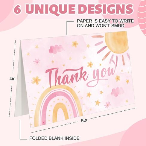 Whaline 30 Packs Boho Sun Thank You Cards Retro Sunshine Greeting Cards with Envelopes and Stickers Here Comes the Son Blank Note Cards for Baby Shower Birthday Party Supplies in Saudi Arabia
