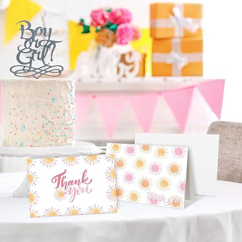 Whaline 30 Packs Boho Sun Thank You Cards Retro Sunshine Greeting Cards with Envelopes and Stickers Here Comes the Son Blank Note Cards for Baby Shower Birthday Party Supplies in Saudi Arabia