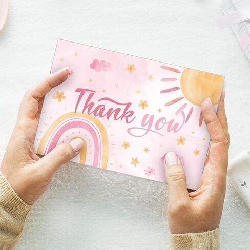 Whaline 30 Packs Boho Sun Thank You Cards Retro Sunshine Greeting Cards with Envelopes and Stickers Here Comes the Son Blank Note Cards for Baby Shower Birthday Party Supplies in Saudi Arabia