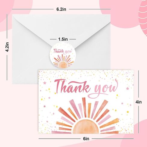 Whaline 30 Packs Boho Sun Thank You Cards Retro Sunshine Greeting Cards with Envelopes and Stickers Here Comes the Son Blank Note Cards for Baby Shower Birthday Party Supplies in Saudi Arabia