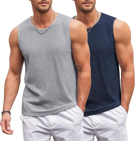 COOFANDY Mens Knit Tank Tops 2 Pack Lighweight Sleeveless T Shirts True Classic Tank Loose Fit Black/White in Saudi Arabia