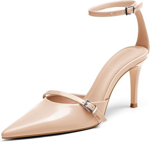 Coutgo Womens Stiletto High Heels Closed Pointed Toe Ankle Buckle Strap Sexy Pumps Wedding Party Dress Shoes in Saudi Arabia