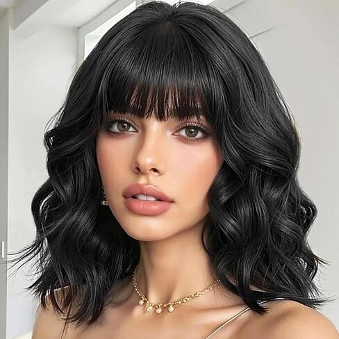 Light Blue Wig with Bangs Soft Short Bob Wigs for Women Synthetic Shoulder Length Women's Wigs for Costumes Cosplay HalloweenDaily (Light Blue) in Saudi Arabia