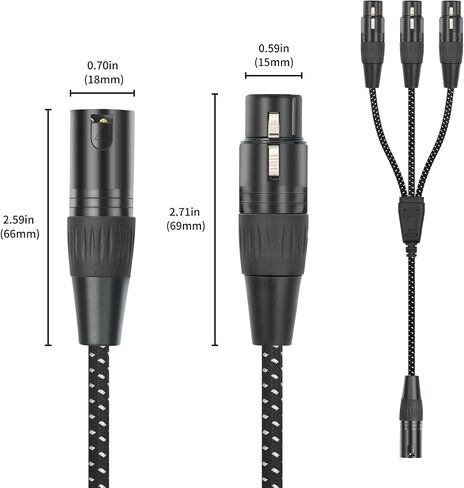 كابل مقسم XLR ذكر إلى 3 أنثى بطول 2 قدم - مجدول Y معدني عالي التحمل، مقبض غير قابل للانزلاق، توزيع صوتي ثلاثي الاتجاهات للخلاطات/الميكروفونات/PA in Kuwait