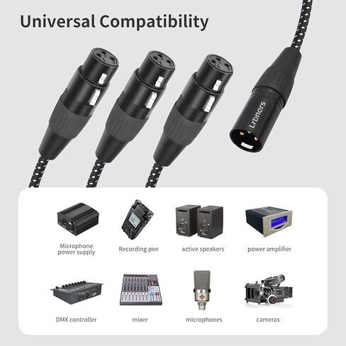 كابل مقسم XLR ذكر إلى 3 أنثى بطول 2 قدم - مجدول Y معدني عالي التحمل، مقبض غير قابل للانزلاق، توزيع صوتي ثلاثي الاتجاهات للخلاطات/الميكروفونات/PA in Kuwait