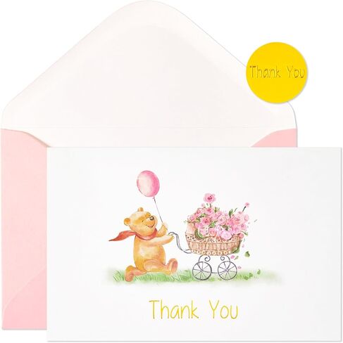 Crisky Baby Shower Blue Gold Foil Thank You Cards with Envelopes 50 Pack Greeting Notes Bulk (Cute Bear with Baby Carriage) in Kuwait