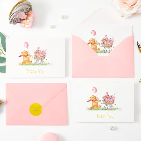 Crisky Baby Shower Blue Gold Foil Thank You Cards with Envelopes 50 Pack Greeting Notes Bulk (Cute Bear with Baby Carriage) in Kuwait