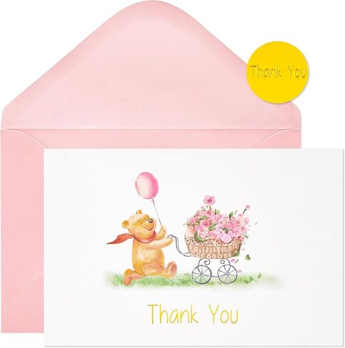 Crisky Baby Shower Blue Gold Foil Thank You Cards with Envelopes 50 Pack Greeting Notes Bulk (Cute Bear with Baby Carriage) in Kuwait