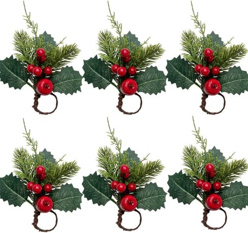 6 Pcs Christmas Napkin Rings,Rustic Napkin Ring Serviette Holders Handmade Red Berry Table Decorations for Wedding Thanksgiving New Year Banquet Birthday Party (Red, 1.4inch) in Saudi Arabia