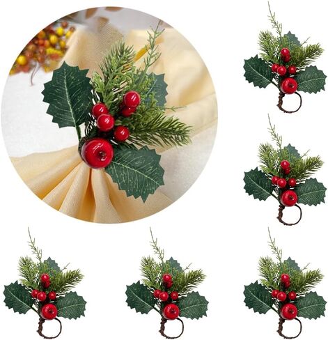 6 Pcs Christmas Napkin Rings,Rustic Napkin Ring Serviette Holders Handmade Red Berry Table Decorations for Wedding Thanksgiving New Year Banquet Birthday Party (Red, 1.4inch) in Saudi Arabia