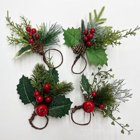 6 Pcs Christmas Napkin Rings,Rustic Napkin Ring Serviette Holders Handmade Red Berry Table Decorations for Wedding Thanksgiving New Year Banquet Birthday Party (Red, 1.4inch) in Saudi Arabia