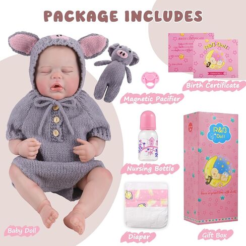 GAGAKU Realistic Baby Doll Girl, 18 Inch Reborn Dolls for Toddlers, Real Life Like Reborn Baby Doll with Accessories, Bottle Diaper Clothes in Kuwait