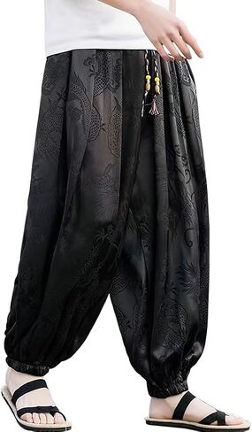 HZCX FASHION Mens Womens Harem Pants Dragon Aladdin Pant Baggy Joggers Kung Fu Hanfu Tai Chi Yoga Pants Loose Trousers in Saudi Arabia