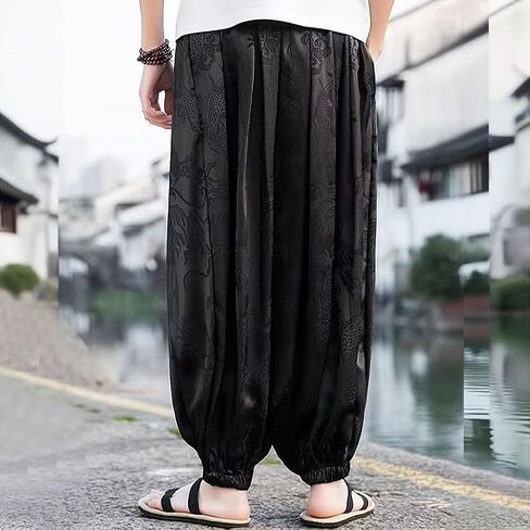HZCX FASHION Mens Womens Harem Pants Dragon Aladdin Pant Baggy Joggers Kung Fu Hanfu Tai Chi Yoga Pants Loose Trousers in Saudi Arabia