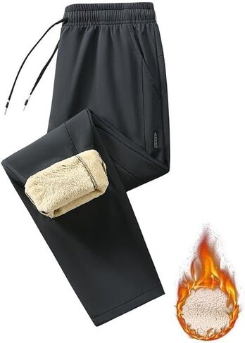 Mens Fleece Lined Pants Winter Lightweight Comfy Lounge Sweatpants Big and Tall Athletic Fit Joggers with Pockets in Saudi Arabia